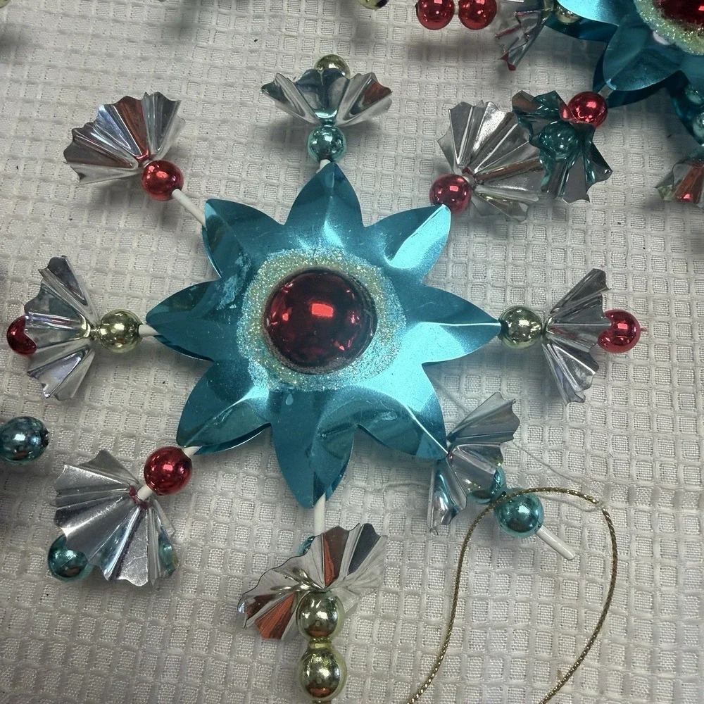 5 MCM Atomic Starburst Christmas Ornaments Mercury Beads Aluminum Turquoise